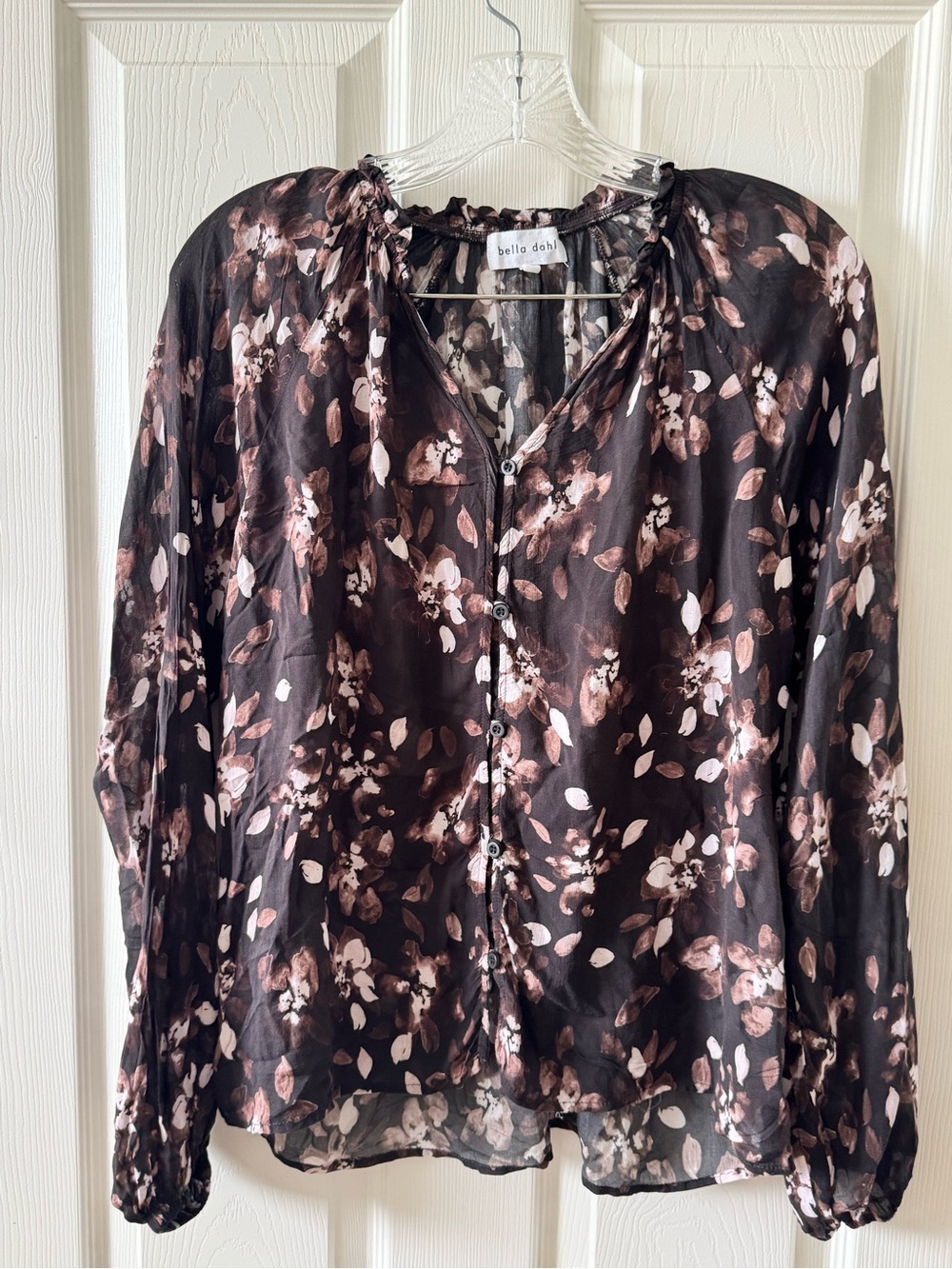 Bella Dahl Black Floral Button-Front Blouse with Pink Accents